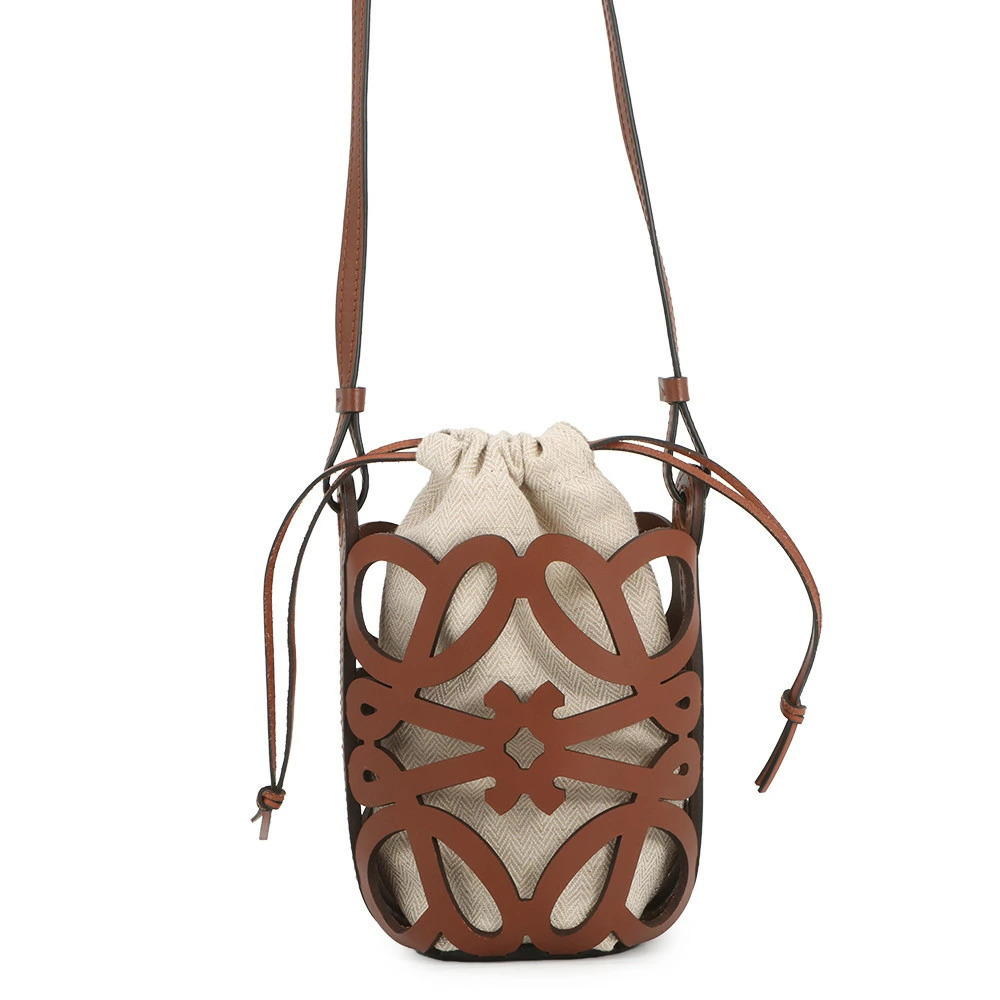 Loewe Shoulder Bag Anagram Cutout Pocket Leather Canvas
